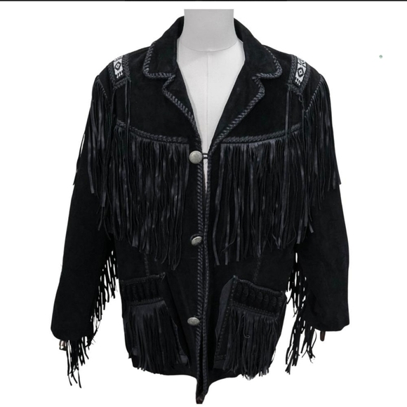 Scully Other - Vintage Scully Leather Western Black Fringed Jacket Beaded Detail Size 48